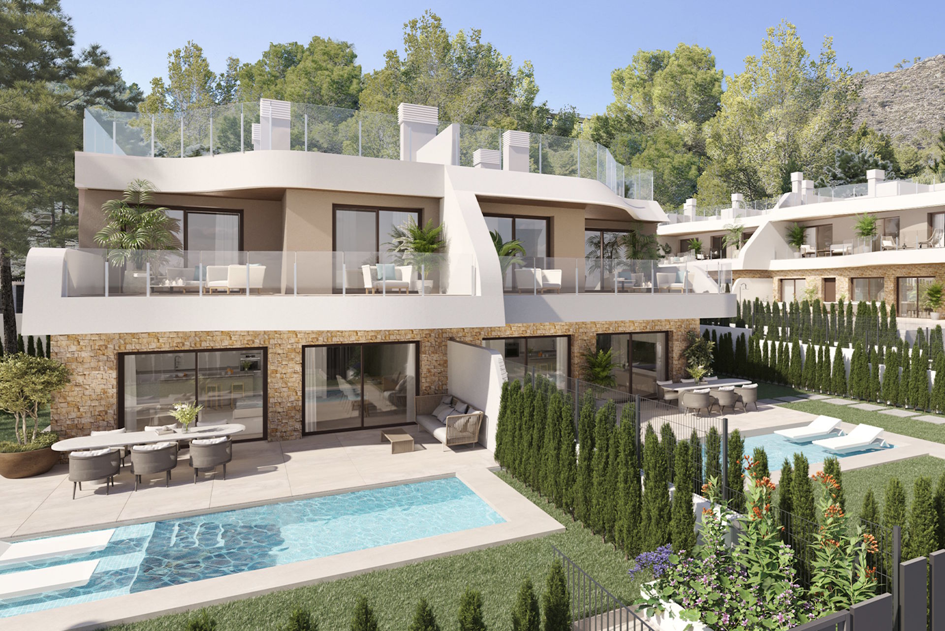 Neubauhäuser in Paguera in Lauflage zu den Stränden mit Privatem Pool und Garten
